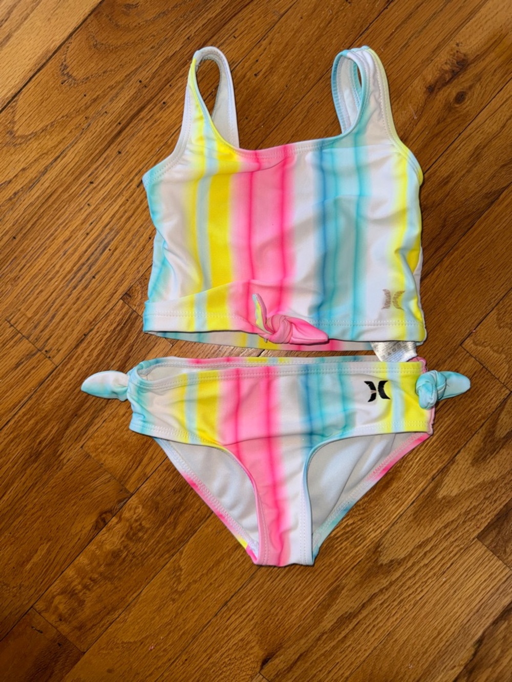 Hurley Girls' Neon Stripe Tankini - Pink, Yellow, Blue